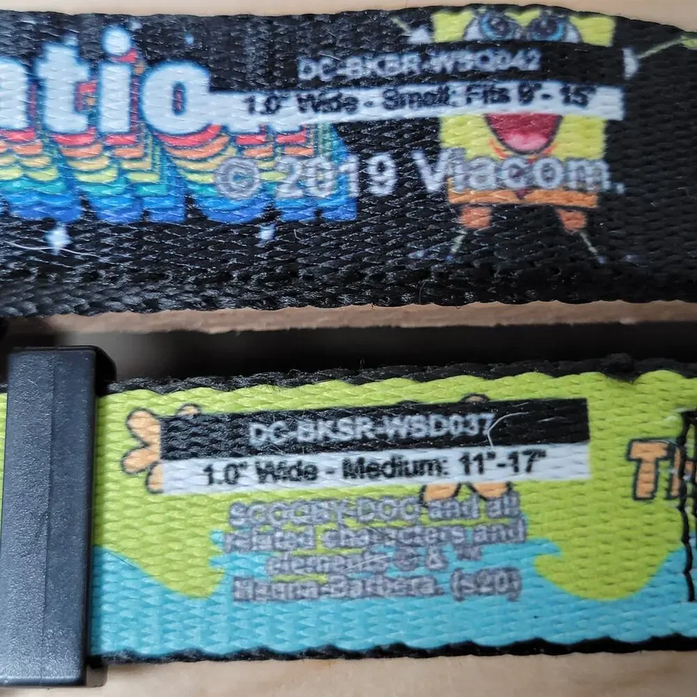 Set of 2 Dog Collars: SpongeBob SquarePants & Scooby Doo - Size Small / Medium